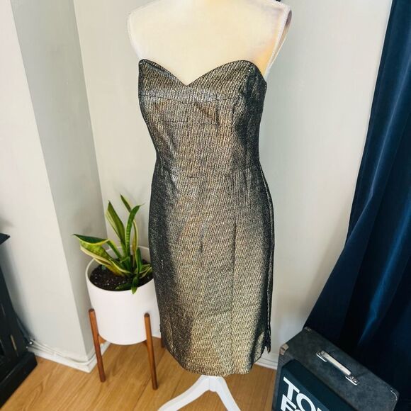 Milly Marta Couture‎ Metallic Strapless Dress, Gold/Black, Boned, Size 8, NWT - Picture 8 of 17
